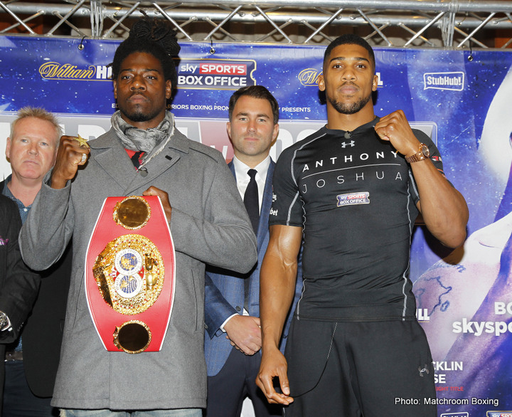 JOSHUA-MARTIN FINAL PRESS CONFERENCEFOUR SEASONS HOTEL,LONDONIBF WORLD HEAVYWEIGHT TITLECHALLENGER ANTHONY JOSHUA  COMES FACE TO FACE WITH CHAMPION CHARLES MARTIN WITH PROMOTER EDDIE HEARN