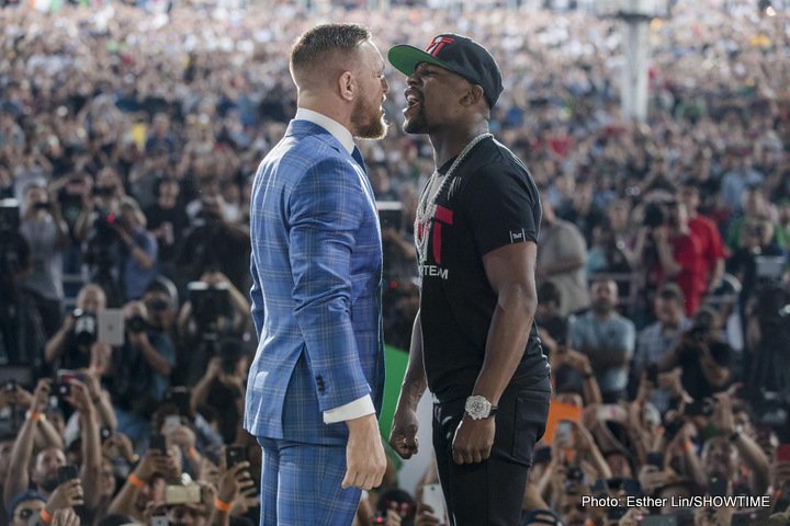 Image: McGregor on Mayweather wearing a schoolbag 'You can't even read'