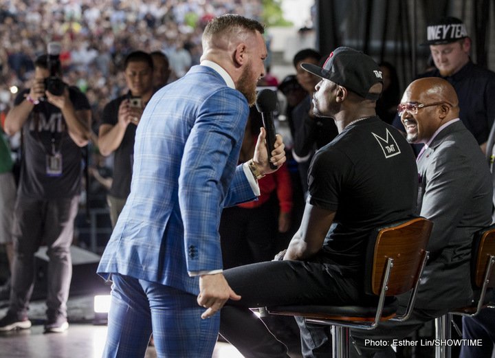 Image: McGregor on Mayweather wearing a schoolbag 'You can't even read'