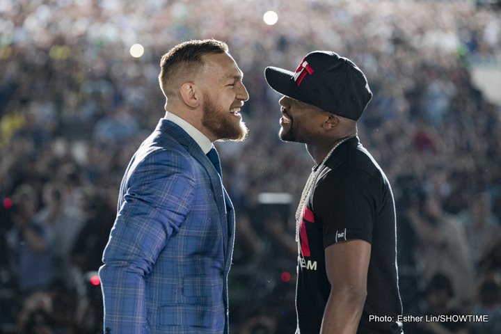 Image: McGregor on Mayweather wearing a schoolbag 'You can't even read'