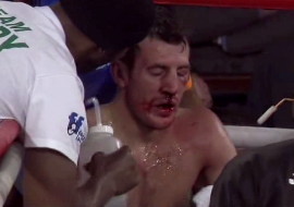 Image: Derry Mathews takes a beating from Emiliano Marsili
