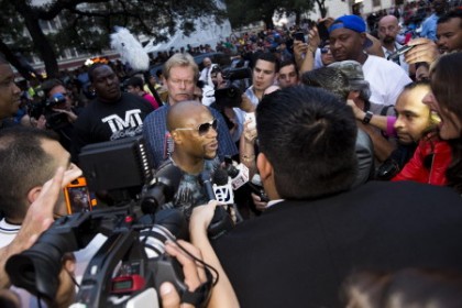 Mayweather answering media questions