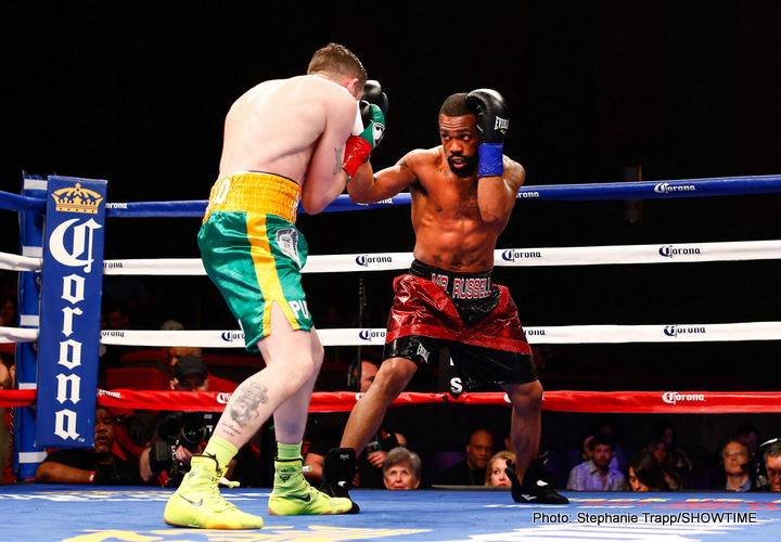 Image: Gary Russell Jr. defends against Oscar Escandon on Feb.18