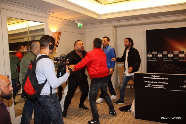Image: Absolute chaos at Eubank and Yildirim’s final press conference in Stuttgart