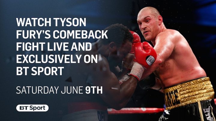 Image: BT Sport To Show Tyson Fury’s Comeback Fight Exclusively Live