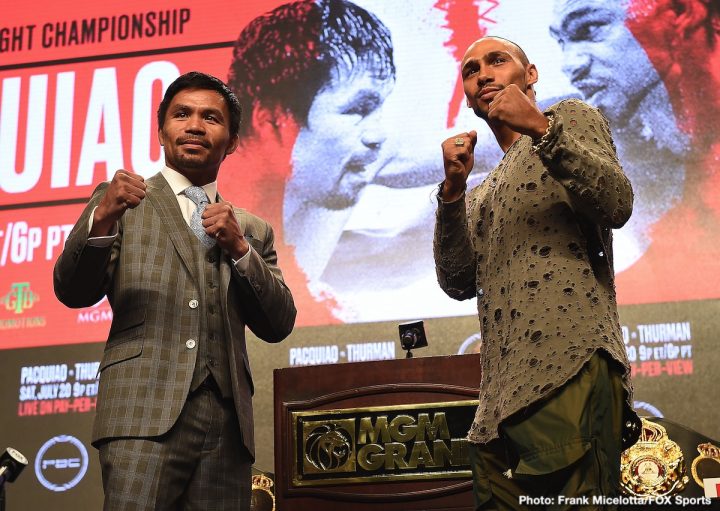 Image: Thurman orders Pacquiao, "Let's face off" at press conference