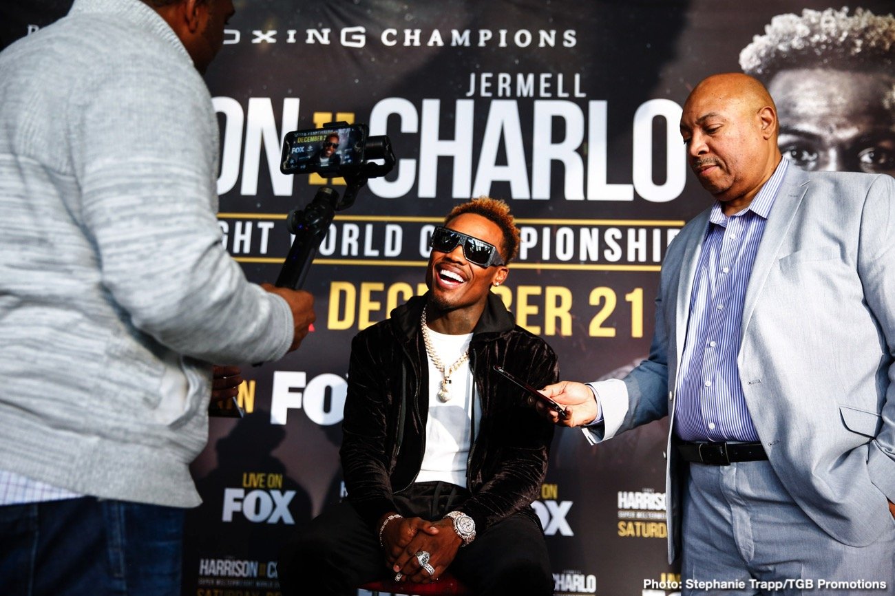 Image: Tony Harrison SLAPS Jermell Charlo's hand away when he invades his space