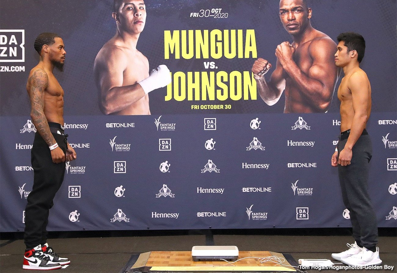 Photo: Jaime Munguía 159.8 vs. Tureano Johnson 159.6 - DAZN Weigh In Results Image: Jaime Munguía 159.8 vs. Tureano Johnson 159.6 - DAZN Weigh In Results