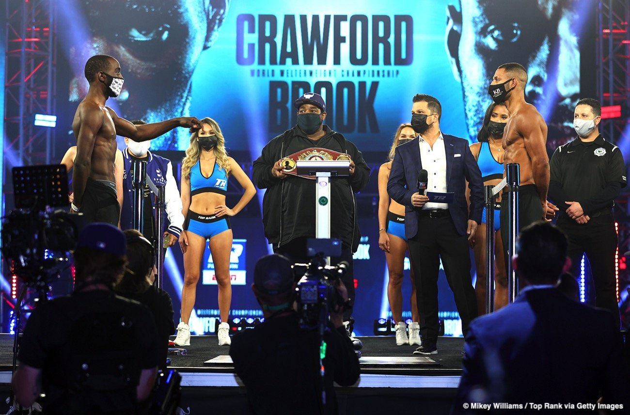 Image: Crawford agitated at the weigh-in, trash-talks Brook 