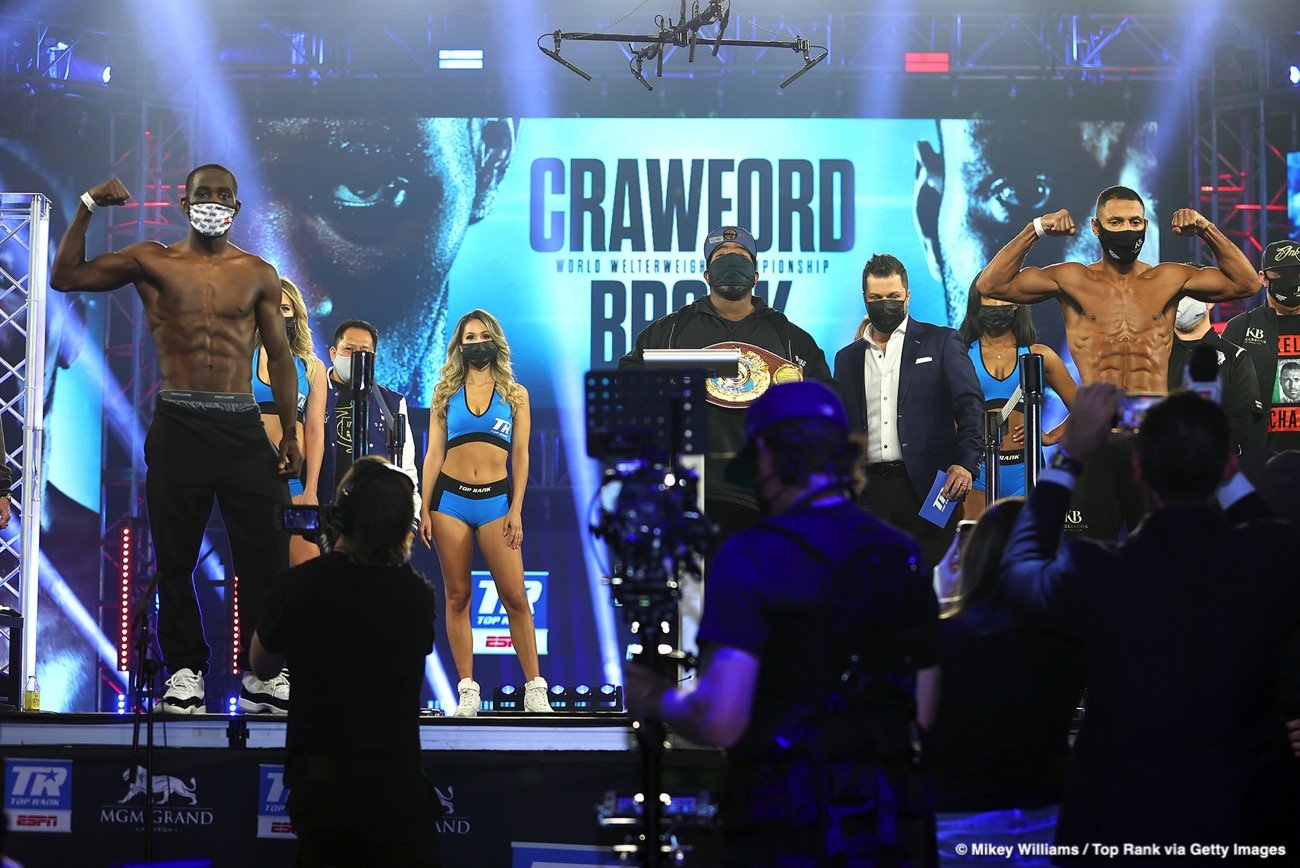 Image: Crawford agitated at the weigh-in, trash-talks Brook 