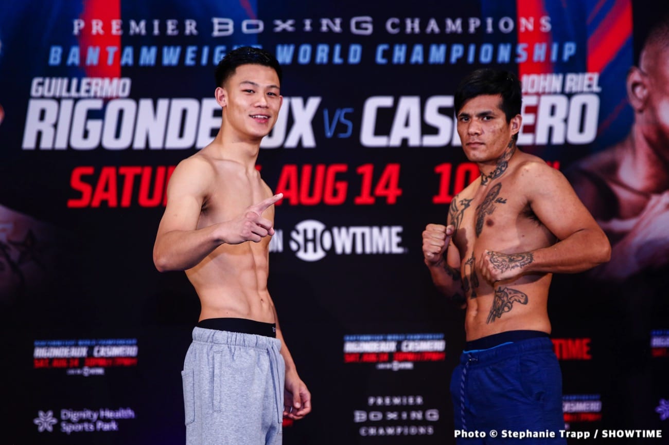Image: Guillermo Rigondeaux takes John Riel Casimero's sunglasses at weigh-in