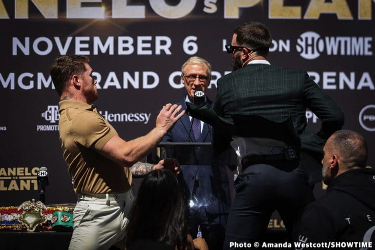Image: Canelo says his mom thanked him after brawl with Plant at press conference