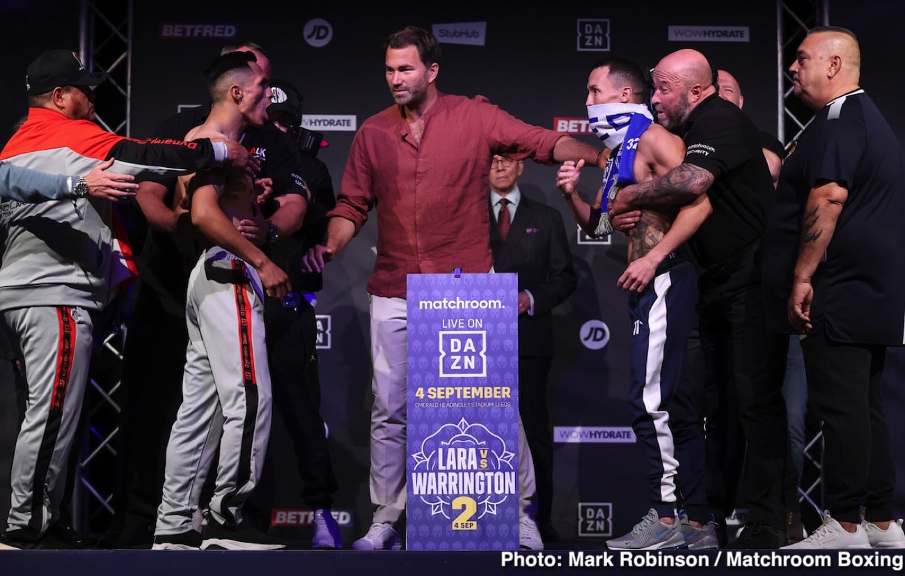 Image: Mauricio Lara and Josh Warrington have intense face-off at weigh-in