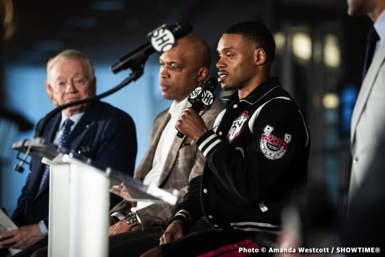 Image: Errol Spence buttering up Keith Thurman with compliments