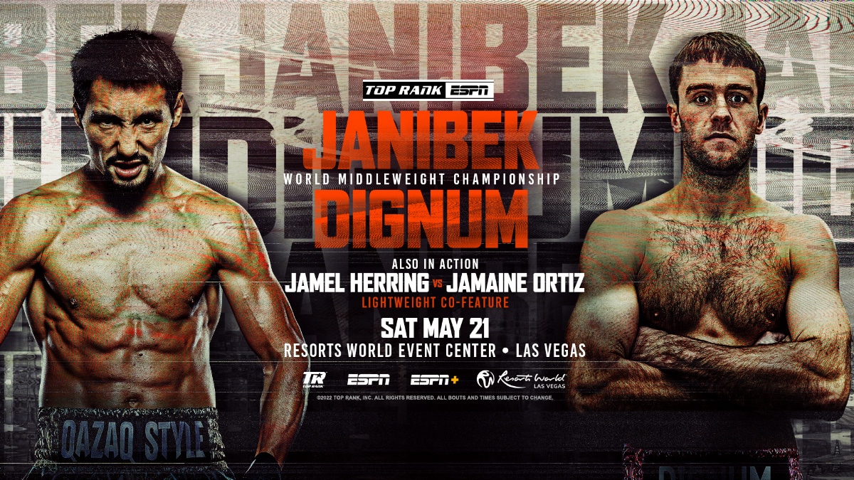 Janibek Alimkhanuly vs. Danny Dignum + Jamel Herring returns on May 21st on ESPN