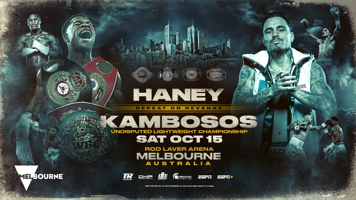 Εικόνα: Devin Haney εναντίον George Kambosos Jr II στις 15 Οκτωβρίου στο ESPN στη Μελβούρνη, Αυστραλία