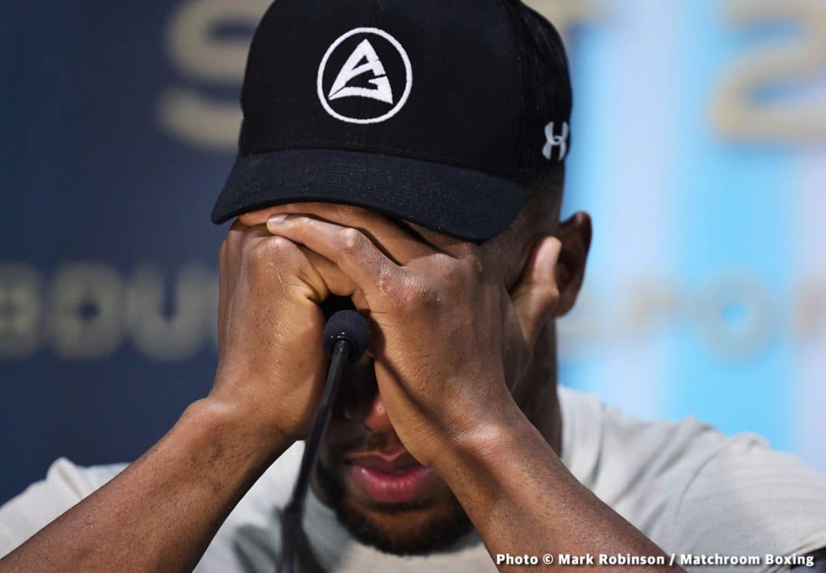 Image: Anthony Joshua cries at the post-fight press conference