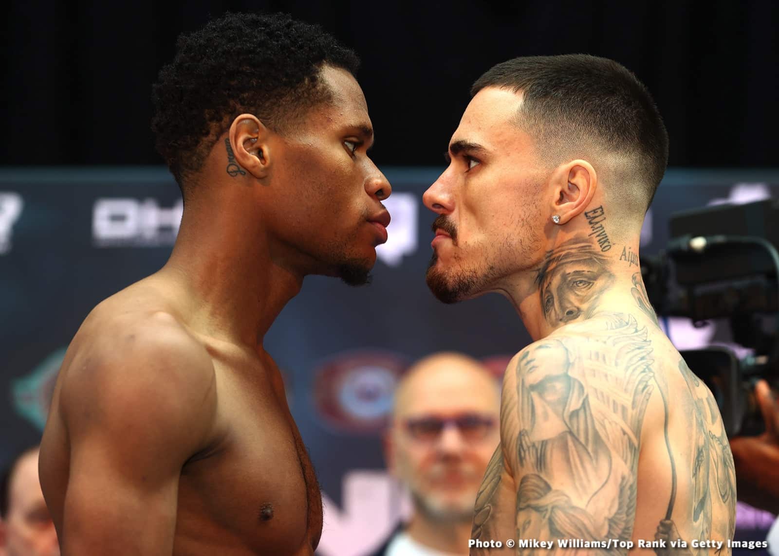 Image: Devin Haney & George Kambosos come close to blows at weigh-in