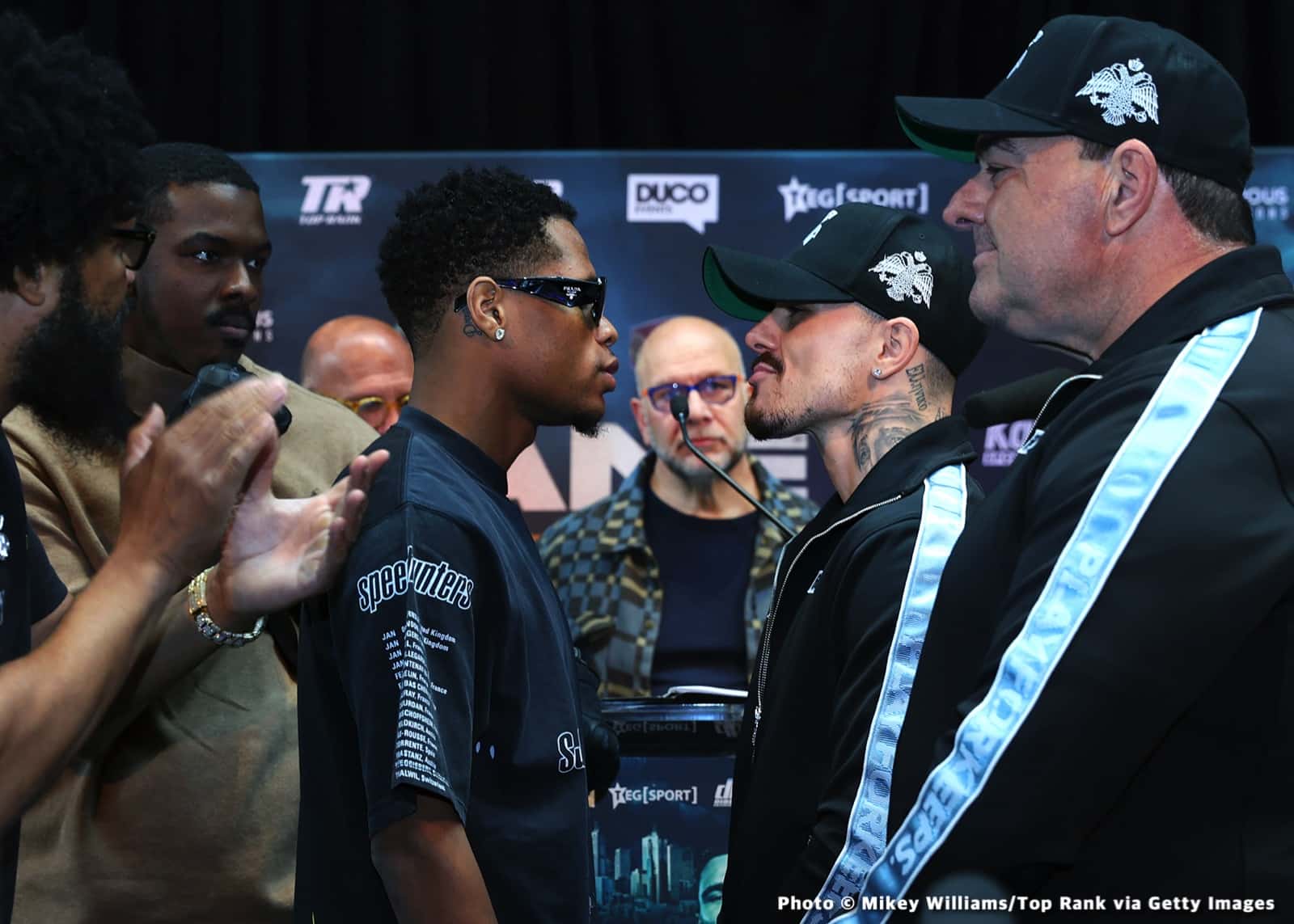 Image: Devin Haney Checks Moderator For Disrespecting George Kambosos Jr
