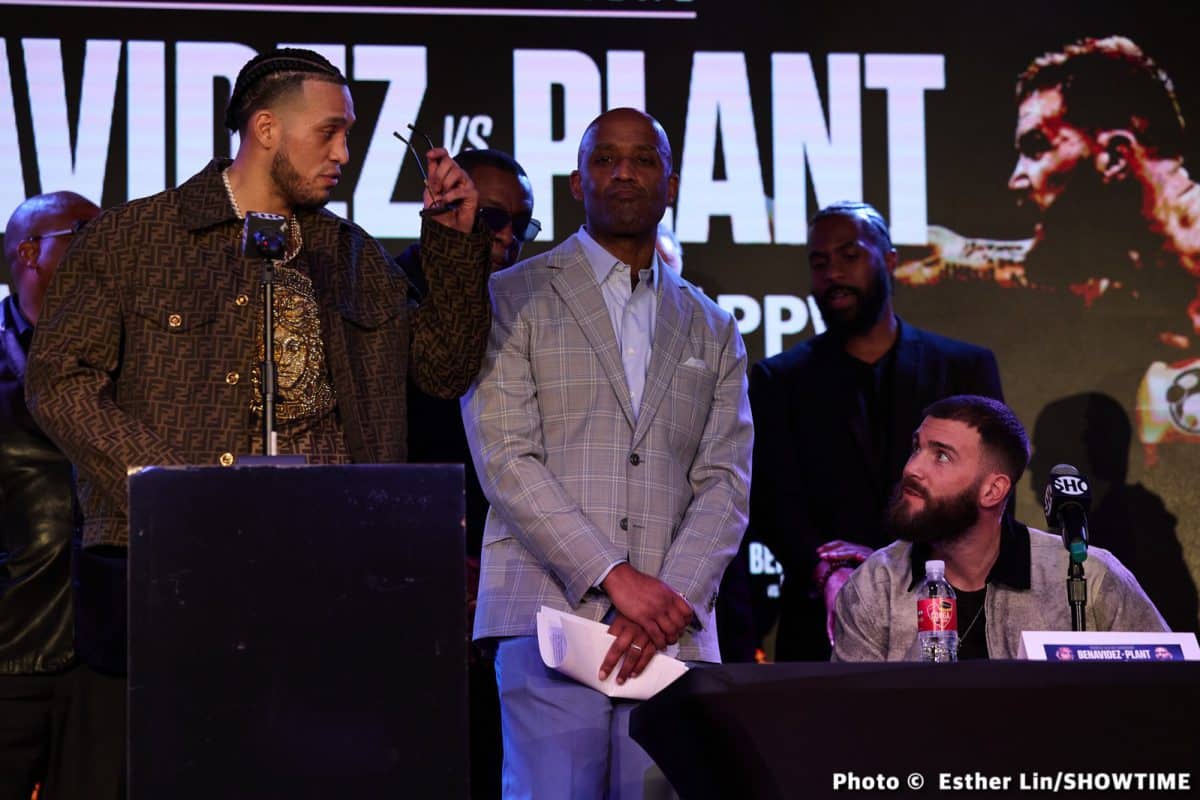 Image: Caleb Plant taunts David Benavidez over his speech & scripted performance during press conference