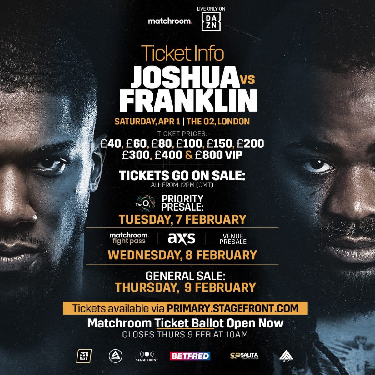 Image: Joshua - Franklin tickets on sale this week for April 1st fight at O2 Arena in London