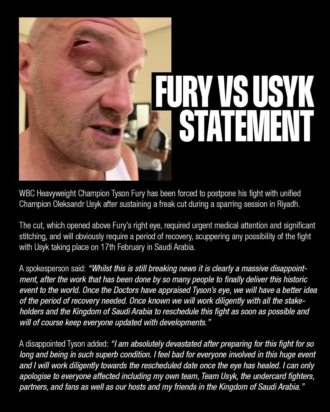 Image: Tyson Fury Injury Postpones Undisputed Title Fight against Oleksandr Usyk