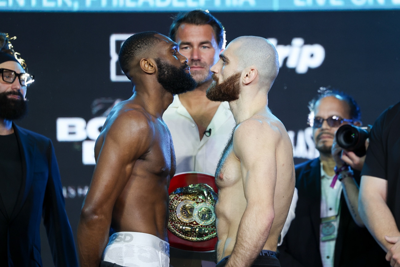 Image: Jaron Ennis 146 vs. Karen Chukhadzhian II 146.6 - Weigh-in Results for Saturday