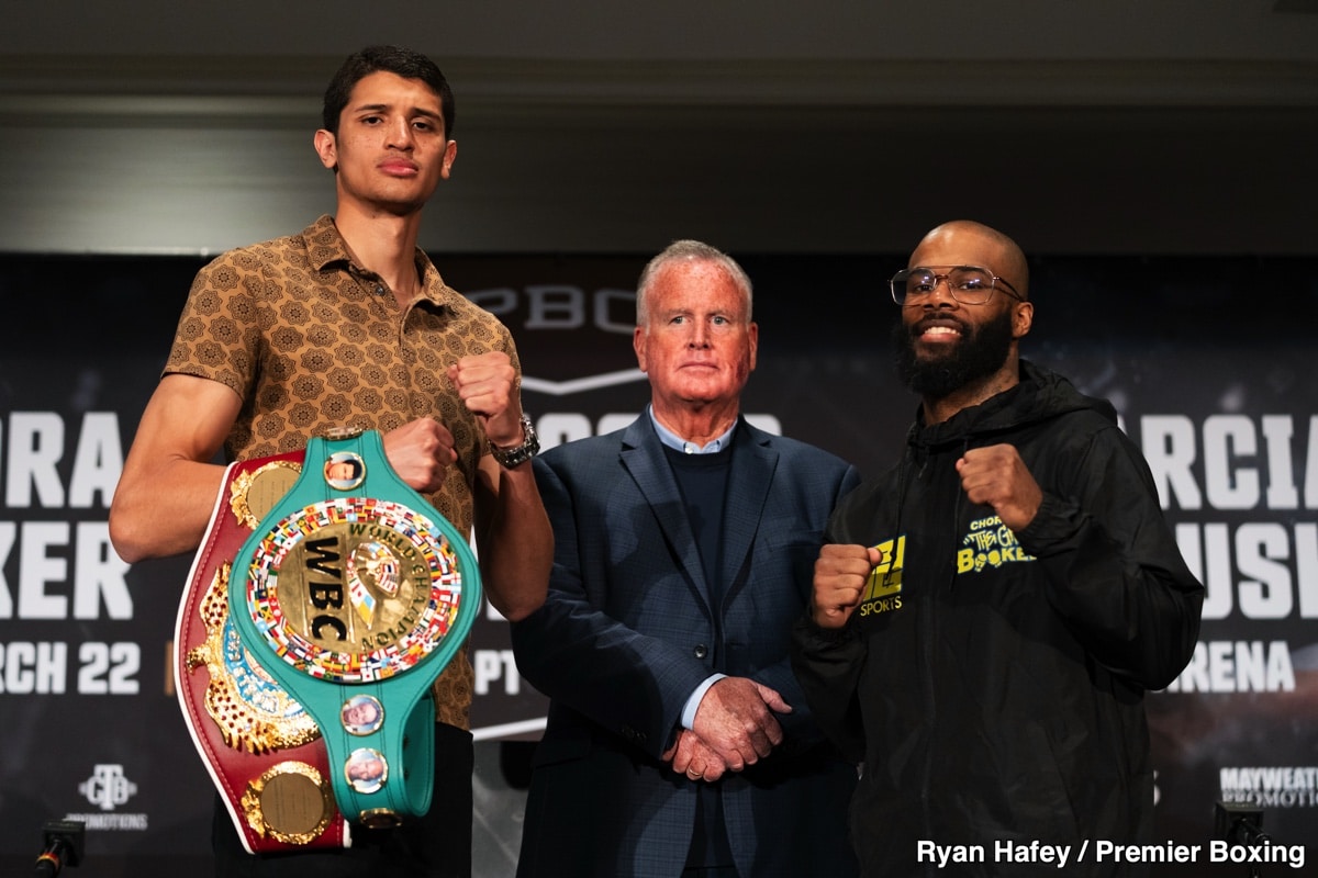 Image: Smiling Through the Staredown: Chordale Booker's Non-Confrontational Style Contrasts Sharply with Sebastian Fundora's 'Mean-Mugging'