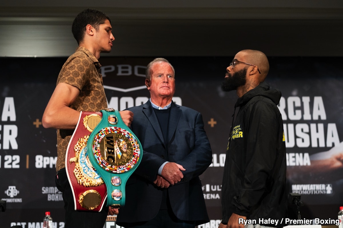 Image: Smiling Through the Staredown: Chordale Booker's Non-Confrontational Style Contrasts Sharply with Sebastian Fundora's 'Mean-Mugging'