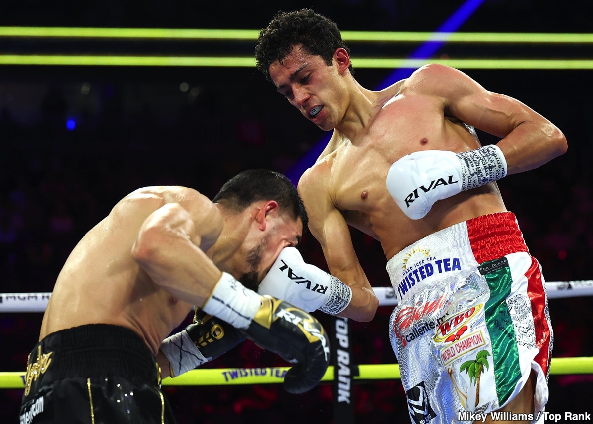 Image: Boxing Results: Rafael Espinoza's Relentless Onslaught: Volume Overwhelms Edward Vazquez in WBO Featherweight Title Defense