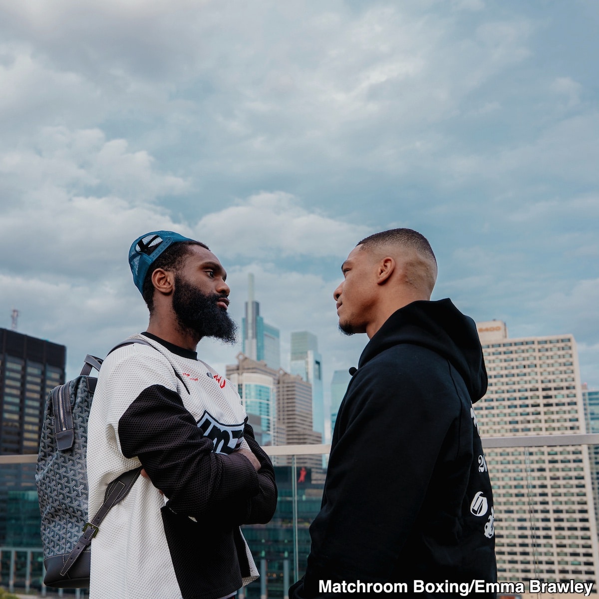 Image: A Gaunt Jaron ‘Boots’ Ennis Faces Uisma Lima Atop Philly Skyscraper Ahead of Saturday’s WBA 154-Lb Eliminator on DAZN
