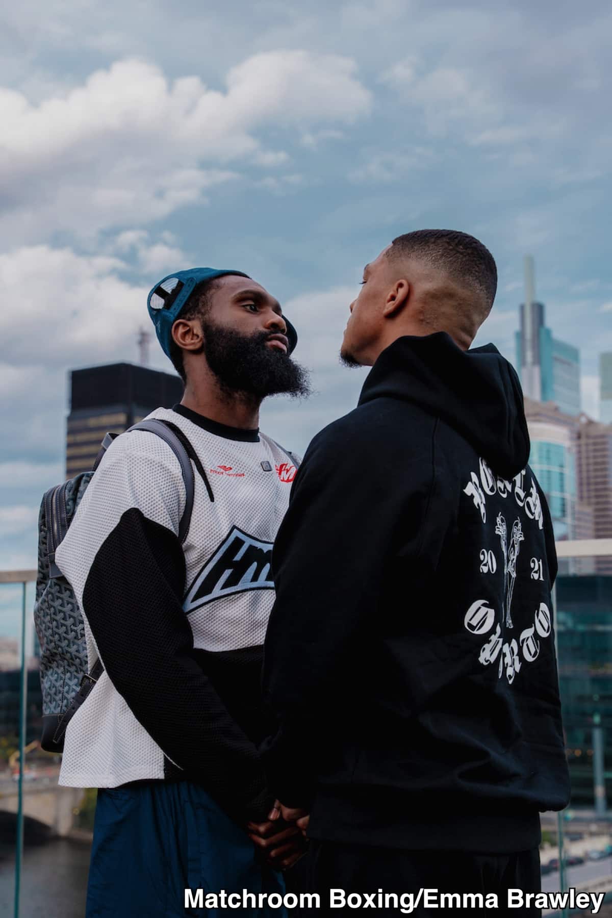 Image: A Gaunt Jaron ‘Boots’ Ennis Faces Uisma Lima Atop Philly Skyscraper Ahead of Saturday’s WBA 154-Lb Eliminator on DAZN