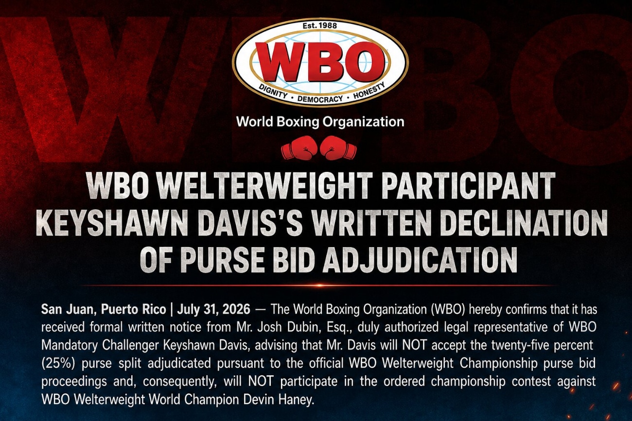 WBO Confirms Keyshawn Davis Withdraws From Devin Haney Fight